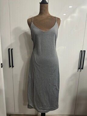 Silver Slip Midi Dress - Spaghetti Straps